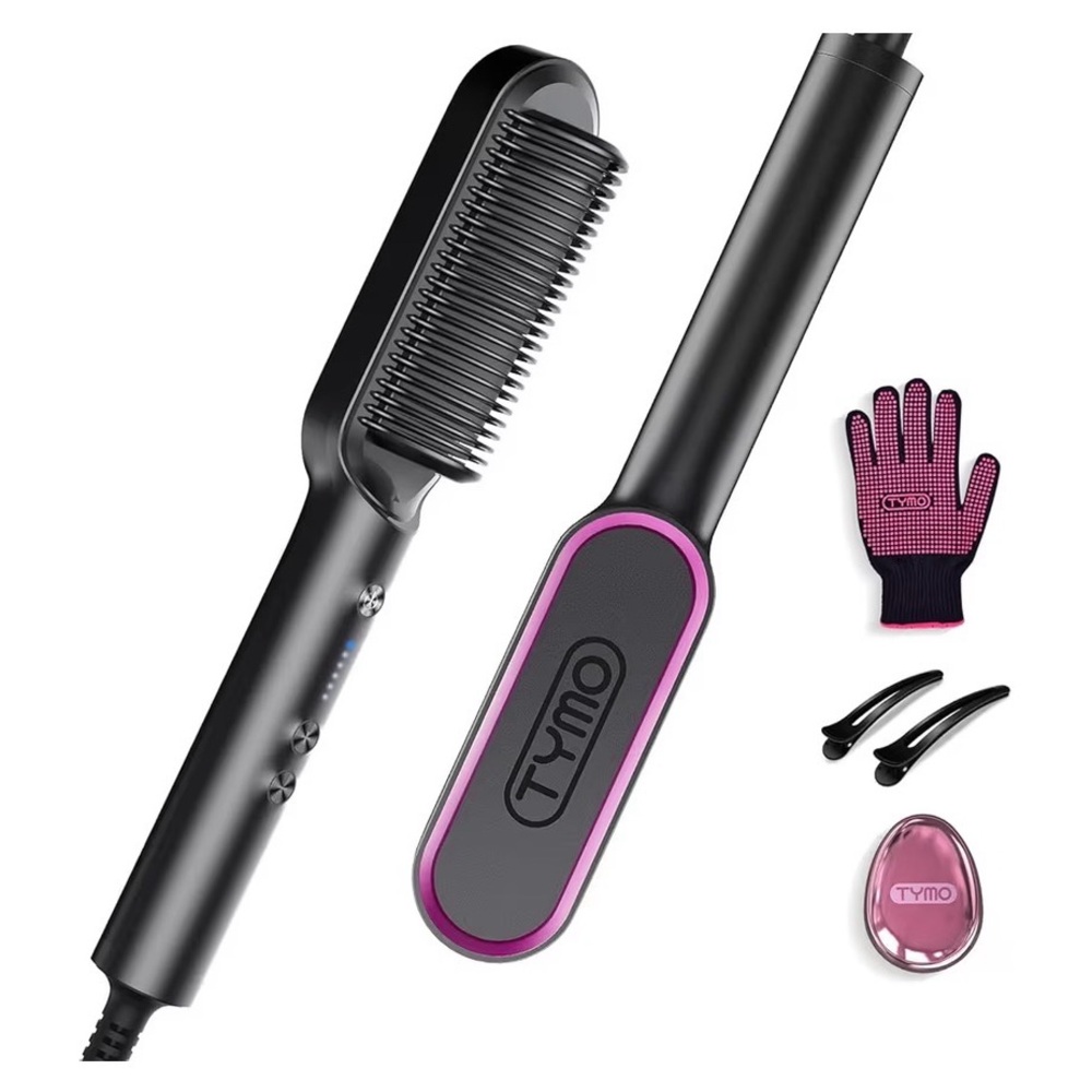 TYMO Hair Straightening Comb - Black and Pink